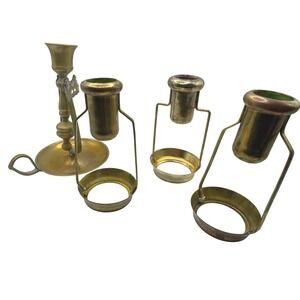 Vintage Brass Candlestick Holder Finger Loop & Votive Holders Set Antique
